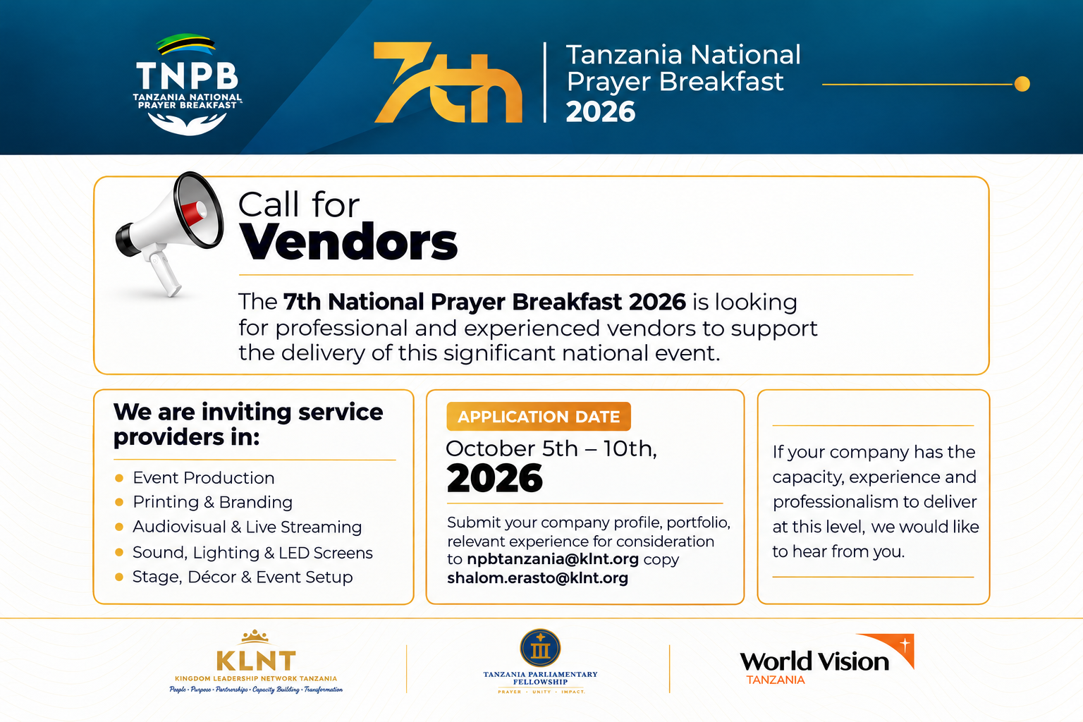 Call for Vendors: Tanzania National Prayer Breakfast 2026